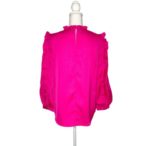 J. Crew Bright Pink Satin Crepe Ruffle Sleeve Top 3/4 Sleeve Small NWT - Picture 5 of 8